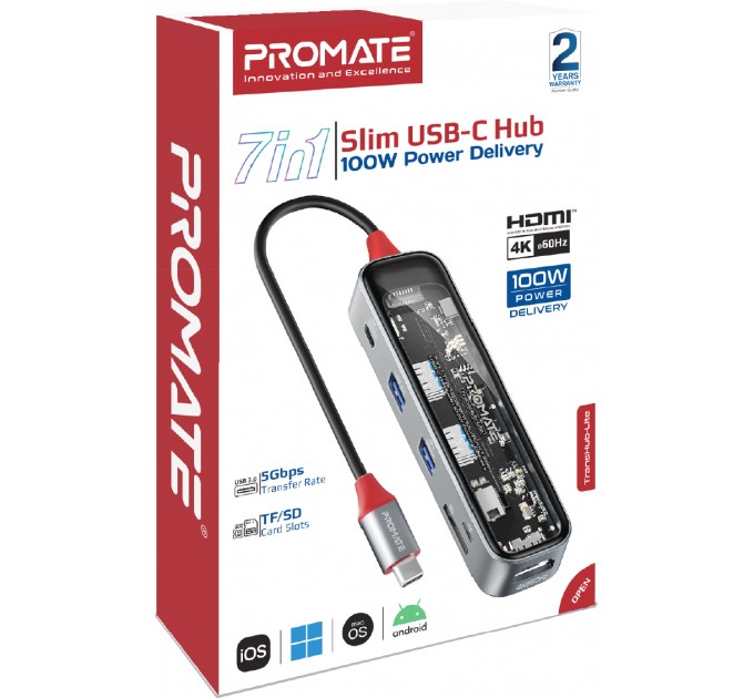 Promate USB-хаб Promate TransHub-Lite USB Type-C Grey