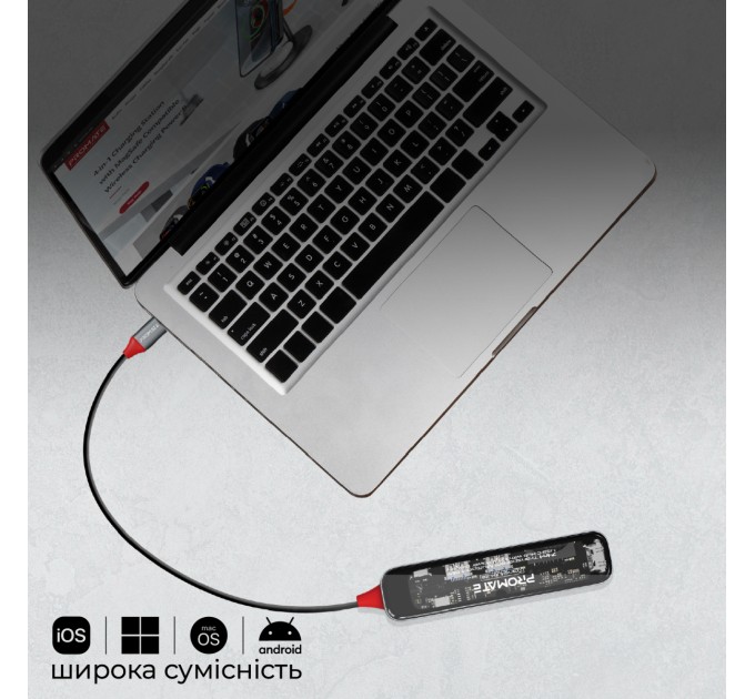 Promate USB-хаб Promate TransHub-Lite USB Type-C Grey
