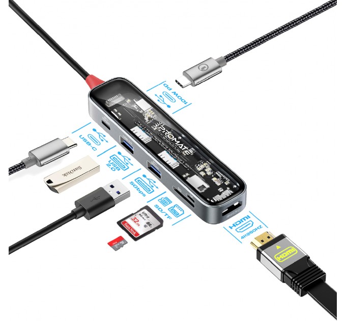 Promate USB-хаб Promate TransHub-Lite USB Type-C Grey