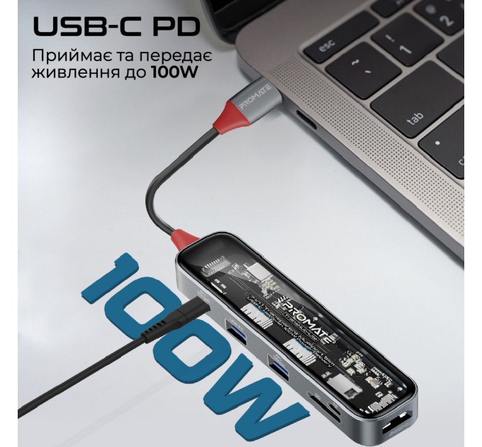 Promate USB-хаб Promate TransHub-Lite USB Type-C Grey