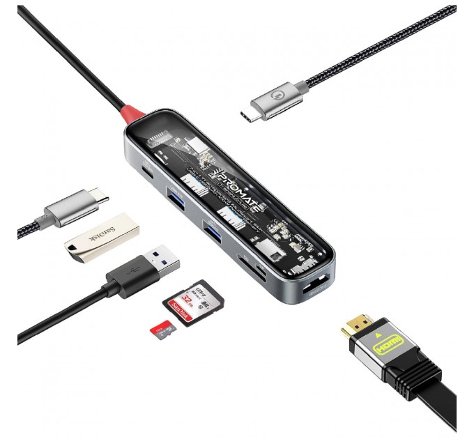 Promate USB-хаб Promate TransHub-Lite USB Type-C Grey