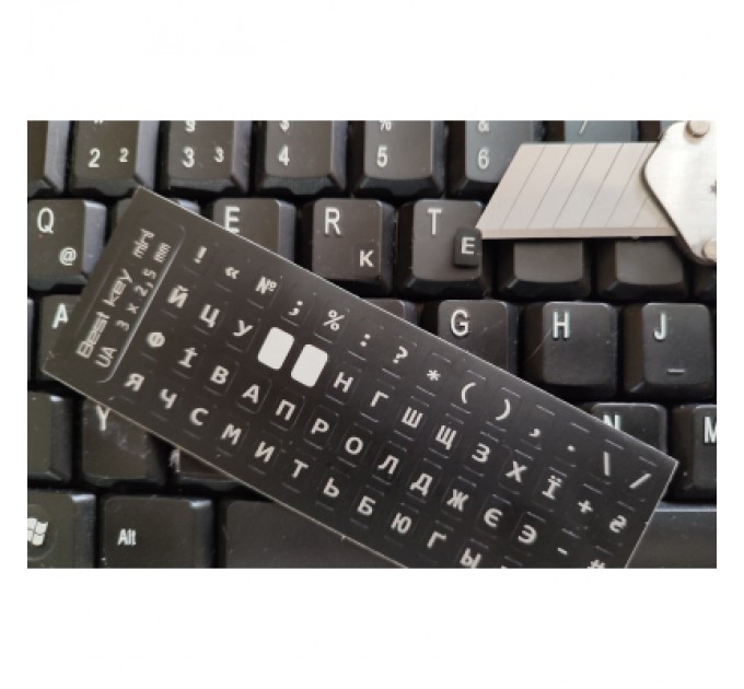 BestKey Наклейка на клавіатуру BestKey мініатюрна непрозора чорна, 56, срібний (BKm4SIL/044)