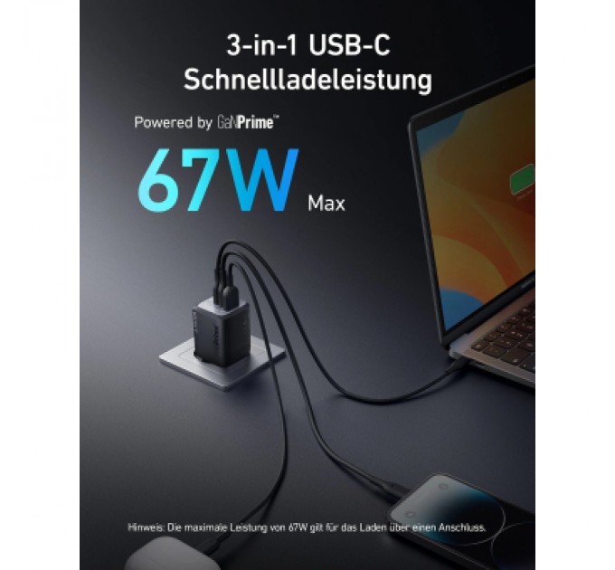 Anker Зарядний пристрій Anker GaNPrime 67W 2xUSB-C PD + 1xUSB-A Black (A2669313)