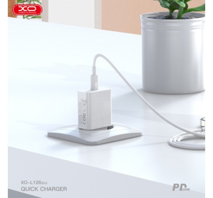XO Зарядний пристрій XO L126 20W USB-C PD White (L126_White)