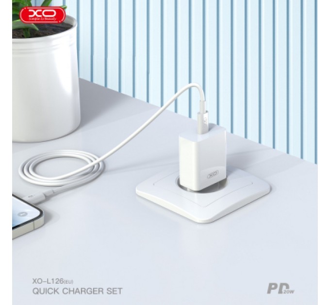 XO Зарядний пристрій XO L126 20W USB-C PD White (L126_White)