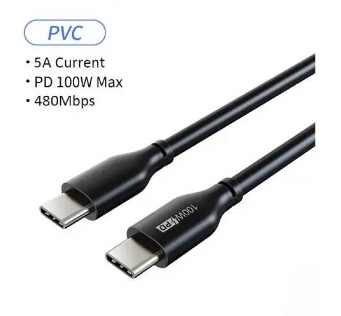 Cabletime Кабель Cabletime USB Type-C - USB Type-C (M/M) PD 100W, 2 м, Black (CU02L)