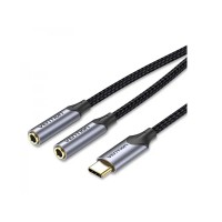 Кабель Vention Audio 2x3.5 mm F - USB Type-C M, 0.3 m, Black (BGPHY)