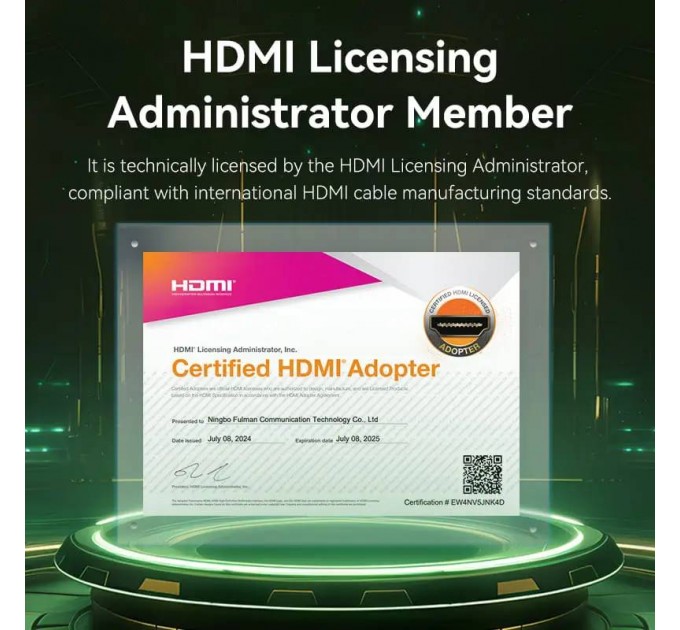 Кабель Vention HDMI - HDMI V 2.1 (M/M), 1,5 м, Green (ALOGG)