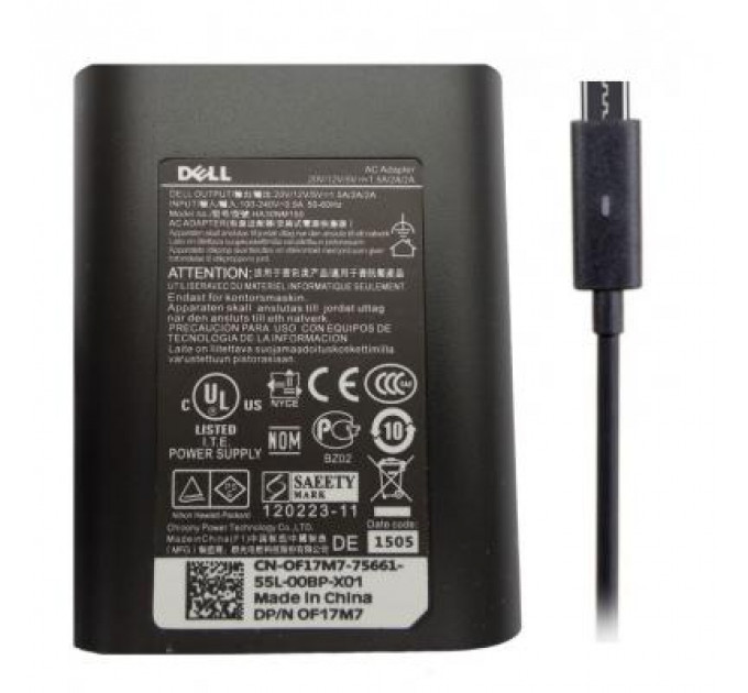 Блок живлення до ноутбуку Dell 45W 20V, 2.25A + 5V, 2A, разъем USB Type C, Oval-корпус (LA45NM150 / A40217)