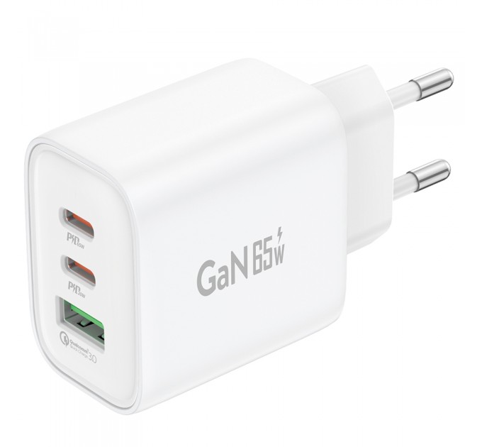 Foneng Зарядний пристрій Foneng GaN10 (1хUSB, 2хUSB-C) 65W White (GaN10-EU-CH-TC-W) + кабель USB Type-C