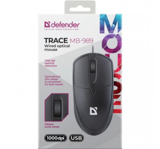 Defender Мишка Defender Trace MB989 USB Black (52989)