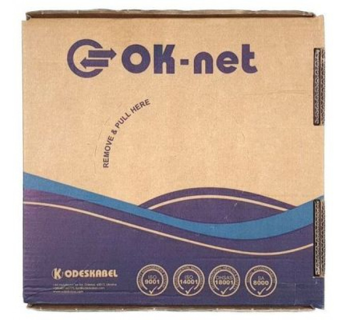 Кабель мережевий OK-Net UTP 100м cat.5e (U/UTP-cat.5E) (КПВ-ВП (100) 4х2х0,49 / 100)