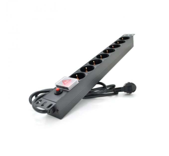 Pipo Силовий блок 19" 8 розеток, кабель 1.8м, вимикач, алюм. корпус Pipo (PP8PDUBTGR)