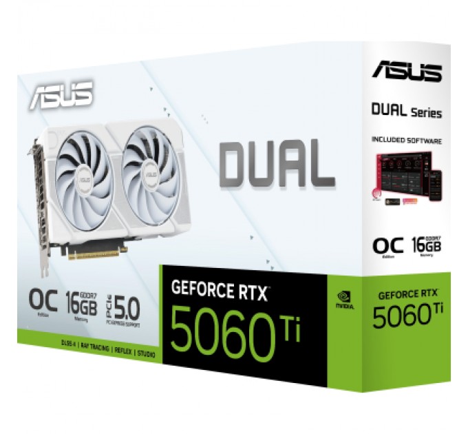 ASUS Відеокарта ASUS GeForce RTX5060Ti 16Gb DUAL WHITE OC (DUAL-RTX5060TI-O16G-WHITE)