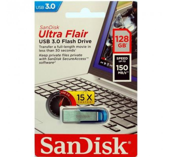 USB флеш накопичувач SanDisk 128GB Ultra Flair Blue USB 3.0 (SDCZ73-128G-G46B)