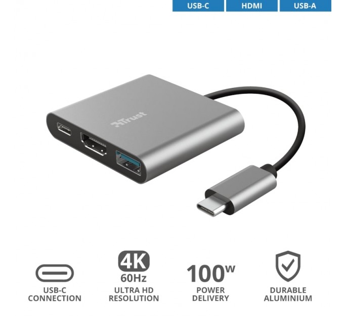 Trust USB-хаб Trust Dalyx Aluminium USB Type-C 3-в-1 (23772)
