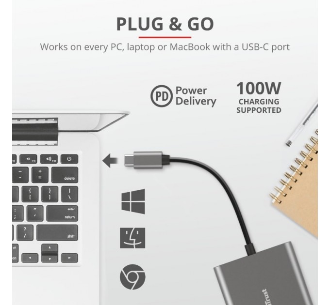 Trust USB-хаб Trust Dalyx Aluminium USB Type-C 3-в-1 (23772)