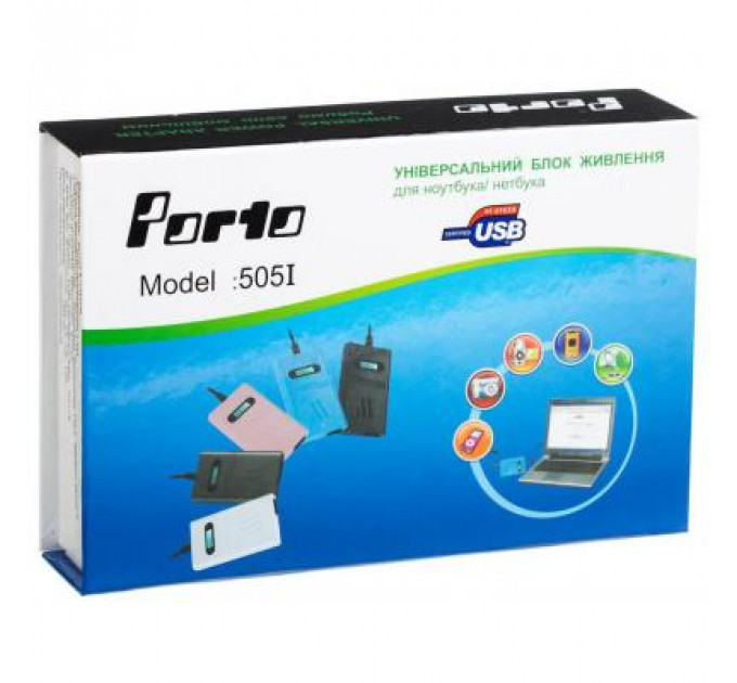 Блок живлення до ноутбуку Porto 70W, DC 15-24V (регулируемый), 4A max, + USB 5V,1A (MN-505I)