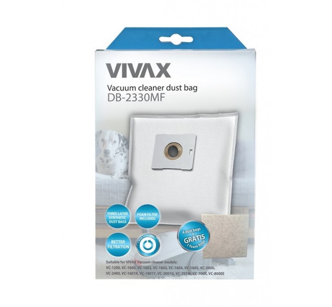 Мішки Vivax Home для пилососу синт. 4шт/уп + фільтр 13х15см (DB-2330MF)
