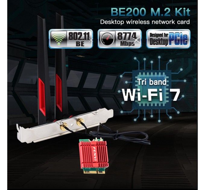 Бездротовий адаптер Fenvi FV-BE200NG Wi-Fi 7, Bluetooth 5.4 Adapter, Tri-band 2.4G/5G/6GHz