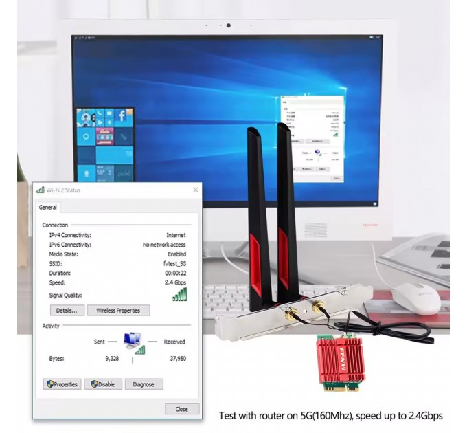 Бездротовий адаптер Fenvi FV-BE200NG Wi-Fi 7, Bluetooth 5.4 Adapter, Tri-band 2.4G/5G/6GHz