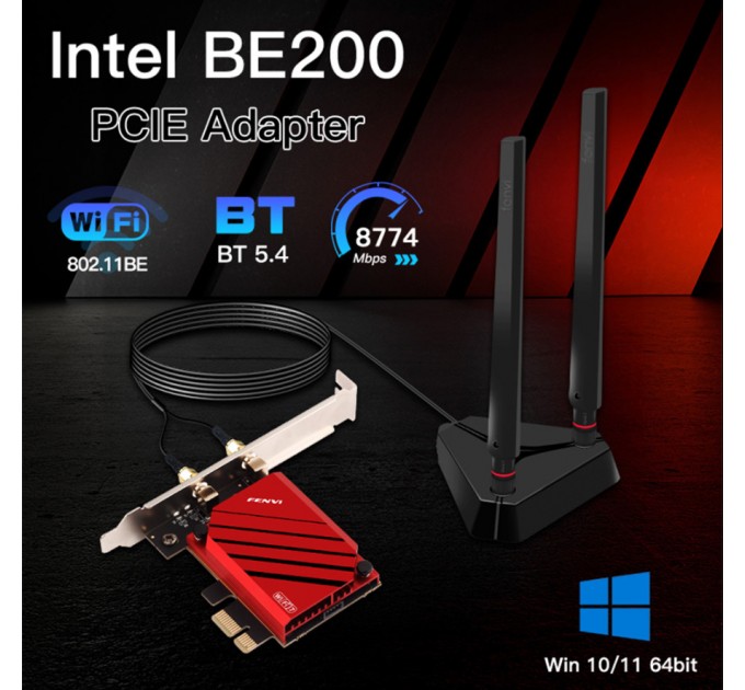 Бездротовий адаптер Fenvi FV-BE8800Pro Wi-Fi 7, Bluetooth 5.4 Gaming Tri Band 2.4G/5G/6GHz