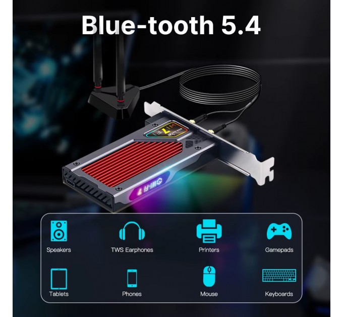 Бездротовий адаптер Fenvi FV-BE8800RGB Wi-Fi 7, Bluetooth 5.4 Gaming Tri Band 2.4G/5G/6GHz