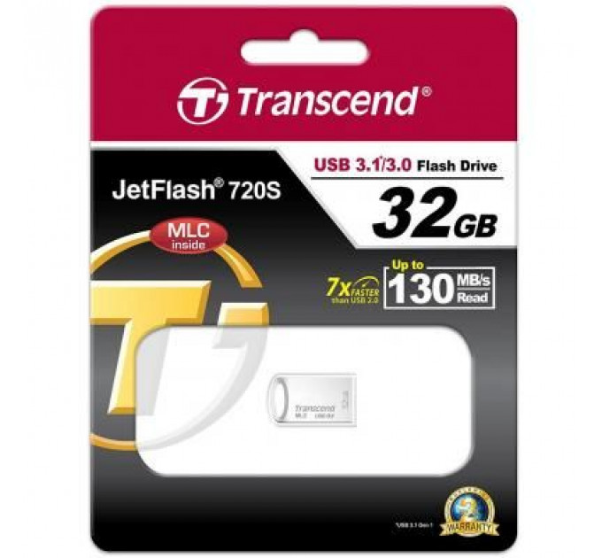 USB флеш накопичувач Transcend 32GB JetFlash 720 Silver Plating USB 3.1 (TS32GJF720S)