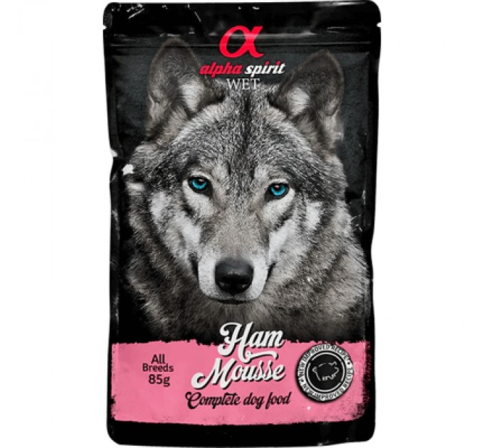 Alpha Spirit Вологий корм для собак Alpha Spirit старше 1 року з шинкою 85 г (8436586311650)