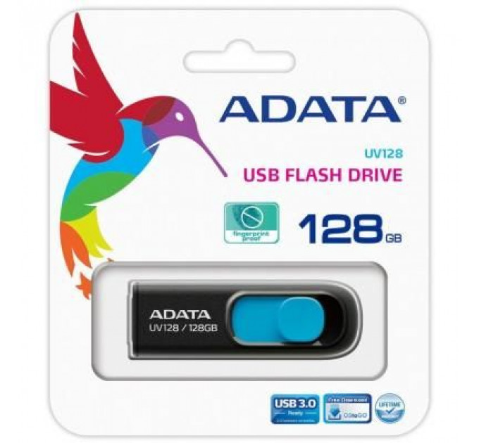 USB флеш накопичувач ADATA 128GB UV128 Black/Blue USB 3.1 (AUV128-128G-RBE)