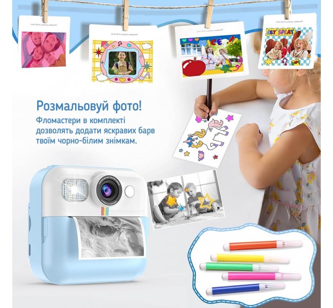 ColorWay Дитячий фотоапарат ColorWay з функцією моментального друку Blue (CW-PHP01B)