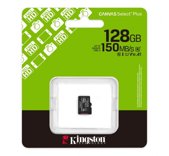 Карта пам`яті MicroSDXC 128GB UHS-I Class 10 Kingston Canvas Select Plus R150MB/s + SD-адаптер (SDCS3/128GB)
