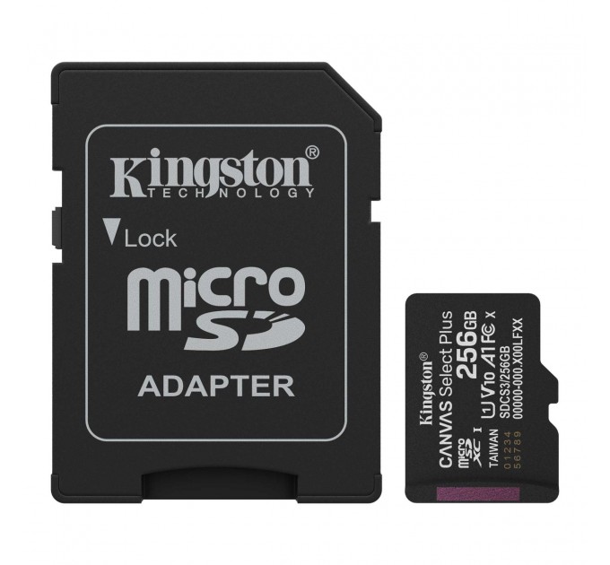 Карта пам`яті MicroSDXC 256GB UHS-I Class 10 Kingston Canvas Select Plus R150MB/s (SDCS3/256GBSP)