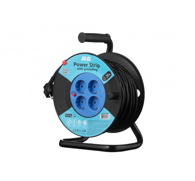 2E Мережевий подовжувач на котушці 2E 4XSchuko, ІР20, 3G*1.5мм, 20м, black (2E-CR4315IP20M20)