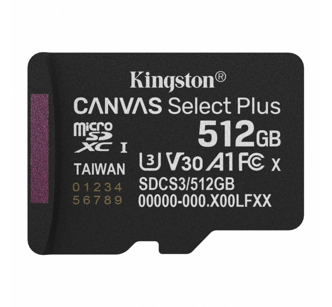 Карта пам`яті MicroSDXC 512GB UHS-I Class 10 Kingston Canvas Select Plus R150MB/s (SDCS3/512GBSP)