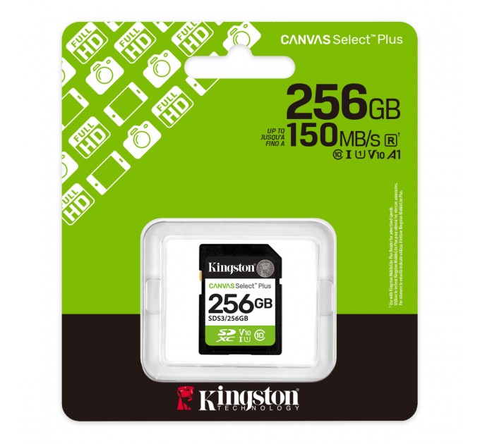 Карта пам`яті SDXC 256GB UHS-I Class 10 Kingston Canvas Select Plus R150MB/s (SDS3/256GB)