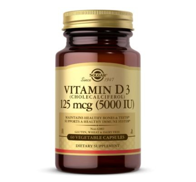 Solgar Вітамін Solgar Вітамін D3, Cholecalciferol, 5000 IU, 125 мкг, 60 вегетаріан (SOL03312)