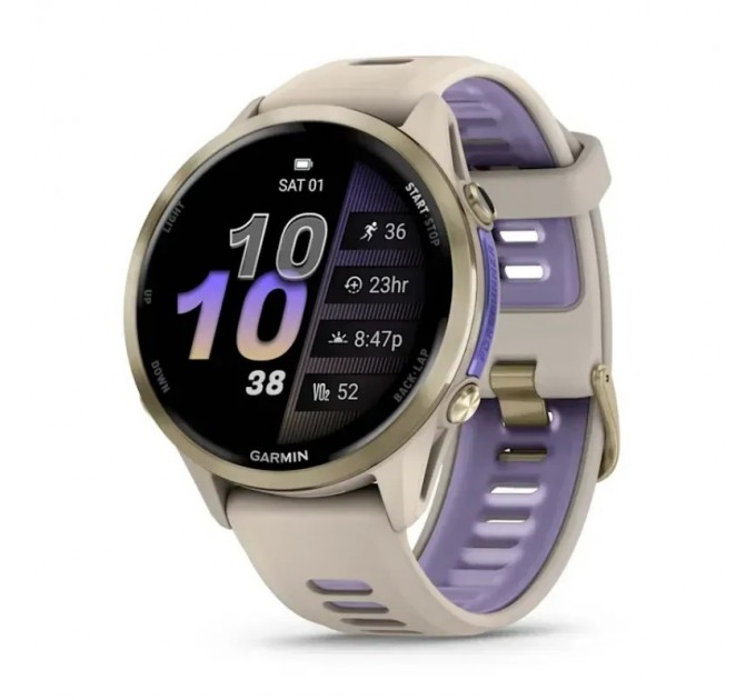 Смарт-годинник Garmin Forerunner 970 French Gray Soft Gold Titanium with French Gray/Translucent Indigo Silicone with Soft Gold Buckle (010-02969-62)