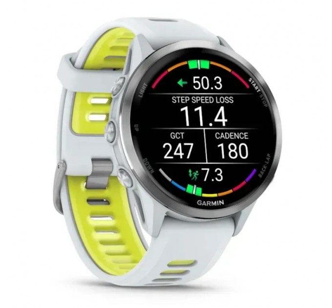 Garmin Смарт-годинник Garmin Forerunner 970 Whitestone Titanium with Whitestone/Translucent Amp Yellow Silicone with Silver Buckle (010-02969-61)