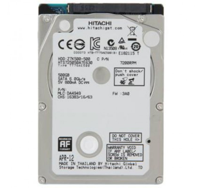 Hitachi Накопичувач HDD 2.5" SATA  500GB Hitachi (HGST) Travelstar Z7K500 7200rpm 32MB (HTS725050A7E630/0J38075)