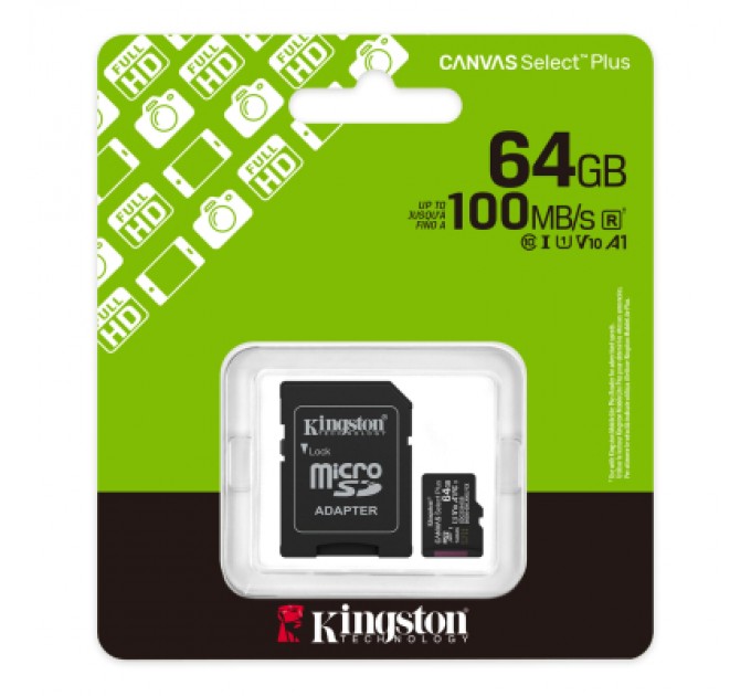 Kingston Карта пам'яті Kingston 64GB microSDXC class 10 UHS-I V10 A1 Canvas Select Plus (SDCS3/64GB)