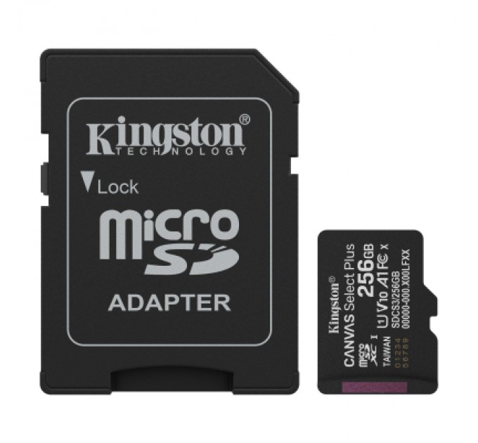 Kingston Карта пам'яті Kingston 256GB microSDXC class 10 UHS-I V10 A1 Canvas Select Plus (SDCS3/256GB)
