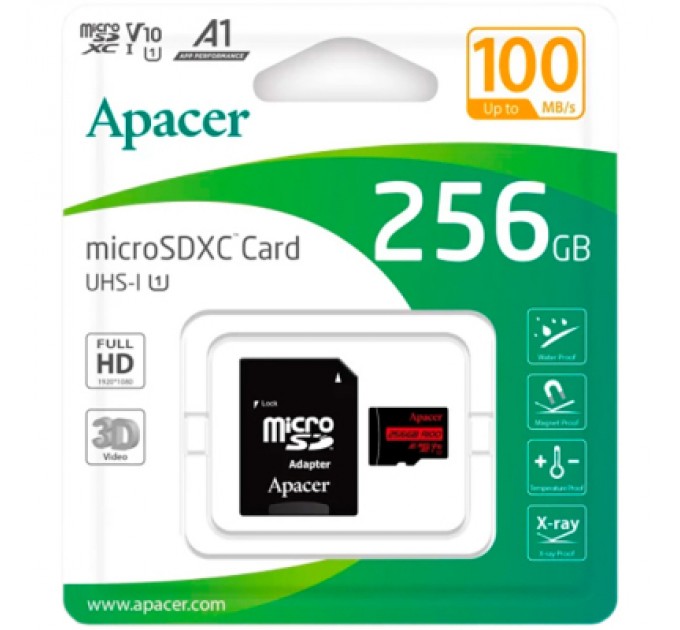 Apacer Карта пам'яті Apacer 256GB microSDXC class 10 UHS-I V10 A1 (AP256GMCSX10UB-R)