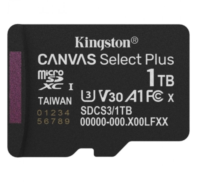 Kingston Карта пам'яті Kingston 1TB microSDXC class 10 UHS-I U3 V30 A1 Canvas Select Plus (SDCS3/1TBSP)