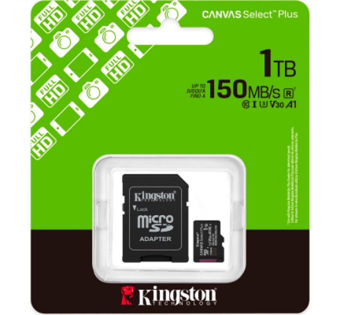 Kingston Карта пам'яті Kingston 1TB microSDXC class 10 UHS-I U3 V30 A1 Canvas Select Plus (SDCS3/1TB)