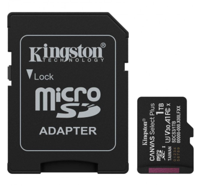 Kingston Карта пам'яті Kingston 1TB microSDXC class 10 UHS-I U3 V30 A1 Canvas Select Plus (SDCS3/1TB)