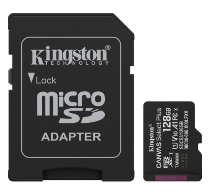 Kingston Карта пам'яті Kingston 128GB microSDXC class 10 UHS-I U3 V30 A1 Canvas Select Plus (SDCS3/128GB)