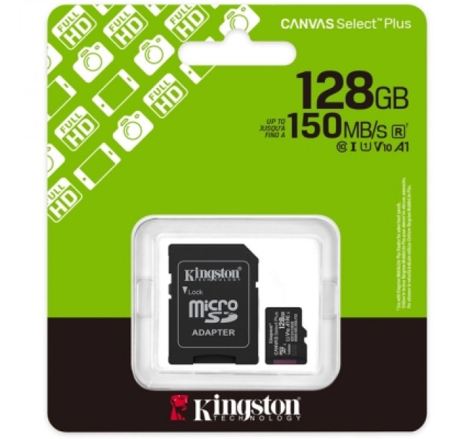 Kingston Карта пам'яті Kingston 128GB microSDXC class 10 UHS-I U3 V30 A1 Canvas Select Plus (SDCS3/128GB)