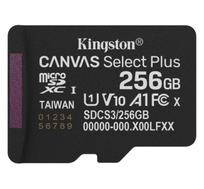 Kingston Карта пам'яті Kingston 256GB microSDXC class 10 UHS-I U3 V30 A1 Canvas Select Plus (SDCS3/256GBSP)