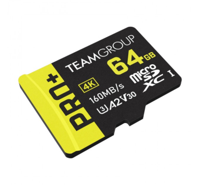 Team Карта пам'яті Team 64GB microSDXC class 10 UHS-I U3 V30 A2 Pro+ (TPPMSDX64GIA2V3003)